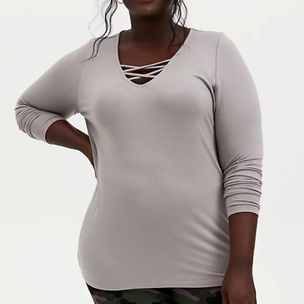 Torrid Super Soft Knit Lattice Steappy V Neck Sz 2